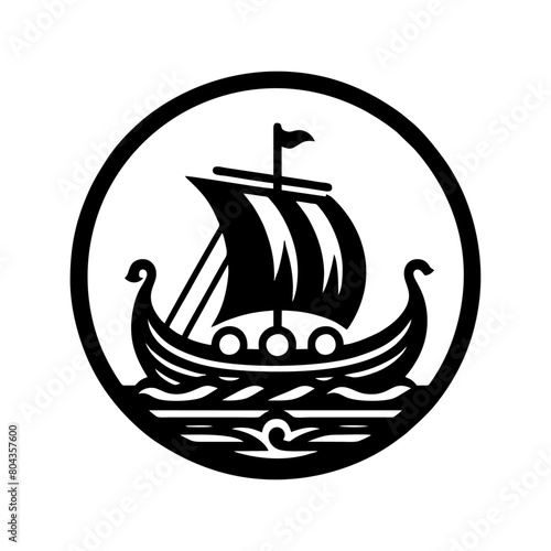 Viking Ship vector illustration. Vintage sailboat logo design