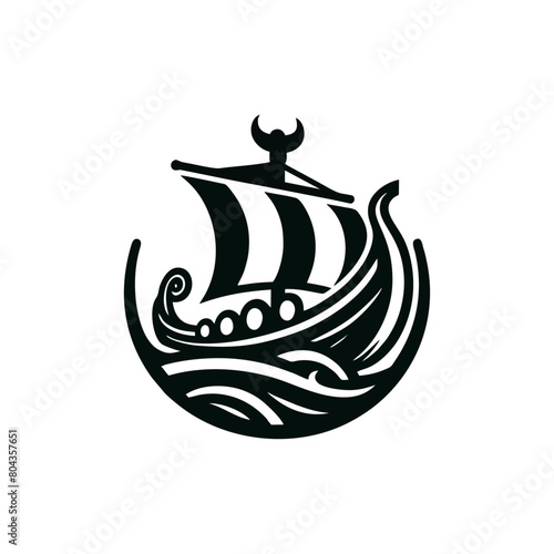 Viking Ship vector illustration. Vintage sailboat logo design