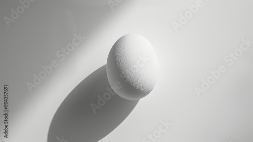 A white egg sits on a white table. photo