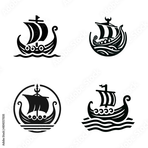 Viking Ship vector illustration. Vintage sailboat logo design