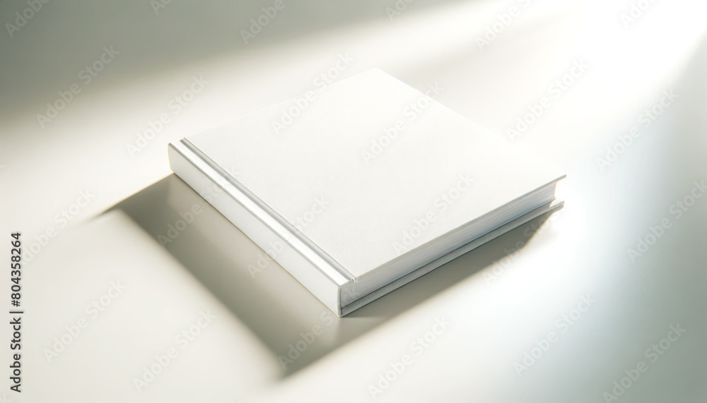 A closed blank white book on a light background, ideal for branding and design presentations. Generative AI A closed blank white book on a light background, ideal for branding and design presentations. Generative AI