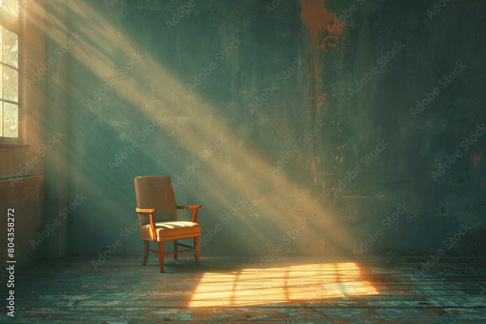 a still life of a single chair centered in a softly lit room a still life of a single chair centered in a softly lit room