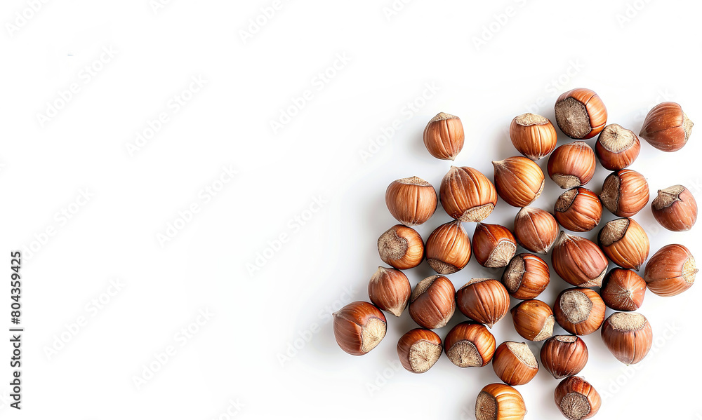 hazelnuts, isolated on white background, copy space hazelnuts, isolated on white background, copy space