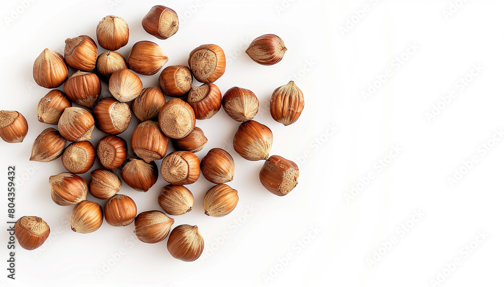 hazelnuts, isolated on white background, copy space hazelnuts, isolated on white background, copy space