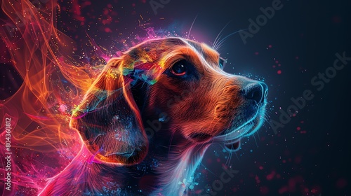 Craft a low-angle portrait of a playful Beagle photo