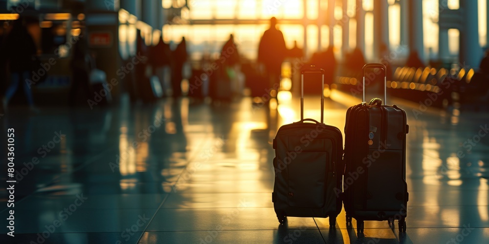 Naklejka premium Traveler's Haven: Luggage Amidst the Bustle