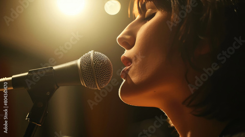 Vocal Brilliance: Close-Up of Female Singer in Studio