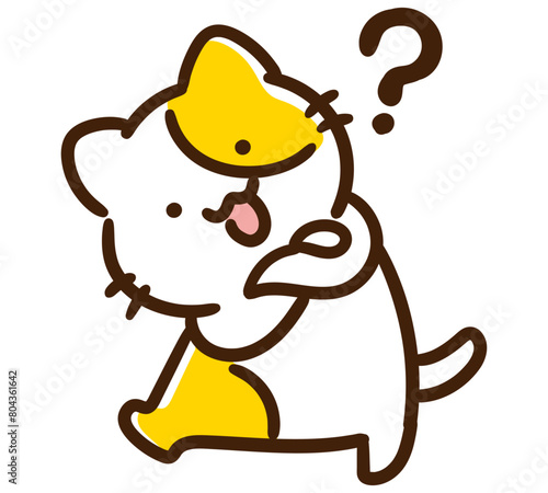？マークを浮かべるねこのキャラクターのデフォルメイラスト