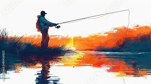 Silhouette of man holding rod and line fishing graphic illustration design photo