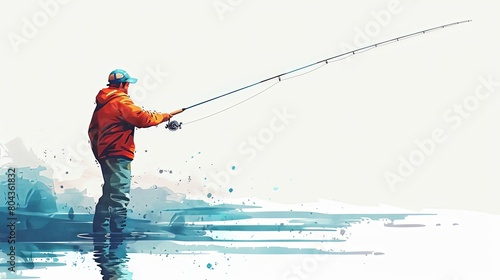 Silhouette of man holding rod and line fishing graphic illustration design