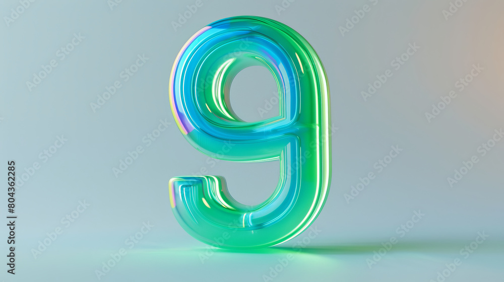 Stylish neon number 9 in vibrant green and blue hues Stylish neon number 9 in vibrant green and blue hues