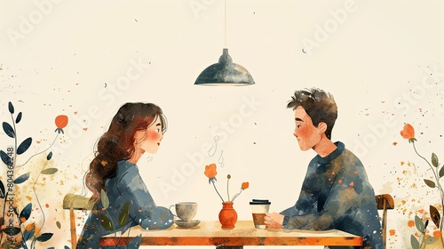 Couple on a date in a restaurant sitting at table having a drink together.