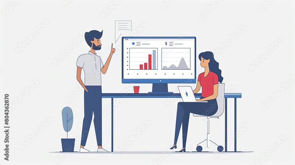 2d illustration design of two businesspeople working in office sitting at desk 2d illustration design of two businesspeople working in office sitting at desk