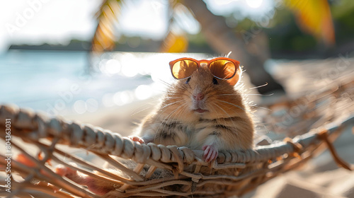 Wallpaper Mural important hamster in sunglasses resting on the beach Torontodigital.ca