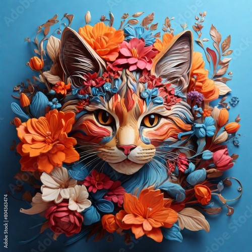 a cat with a wreath of flowers and a cat with a floral pattern