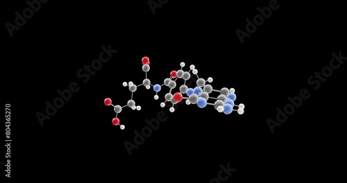 Folic acid molecule, rotating 3D model of vitamin b9, looped video on a black background photo