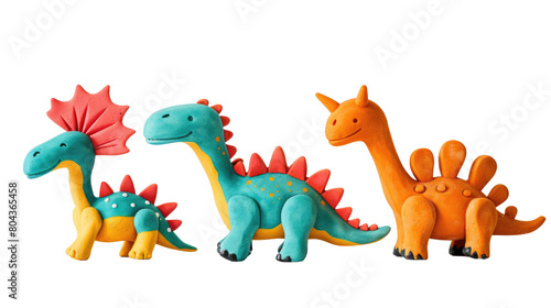 Three colorful plastic dinosaurs  great for imaginative play in isolated on transparent background
