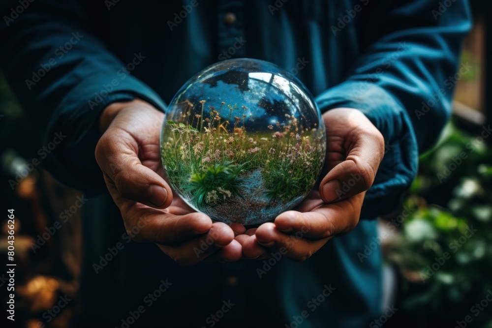 Hands holding earth globe in forest. Save the planet concept. Hands holding earth globe in forest. Save the planet concept.