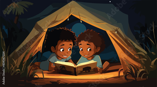 Little African-American children reading bedtime st
