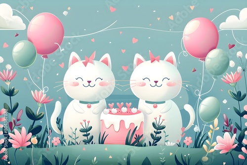 Fondo de pantalla de feliz cumpleaños con lindos gatos. Feliz cumple. Felicidades en tu cumpleaños.