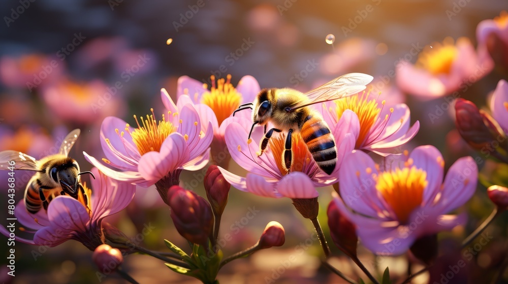 A bee pollinating a flower. A bee pollinating a flower.