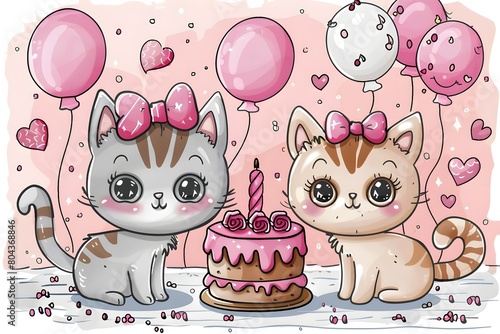 Fondo de pantalla de feliz cumpleaños con lindos gatos. Feliz cumple. Felicidades en tu cumpleaños. photo