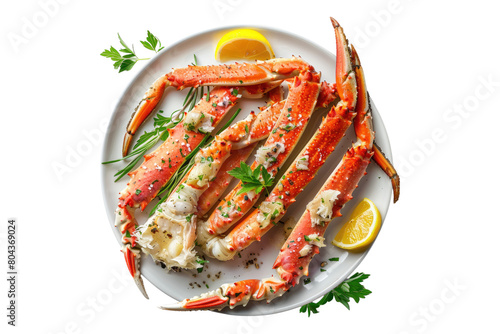 Butter crab legs in plate isolated on transparent background