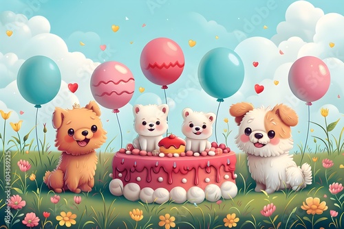 Fondo de pantalla de feliz cumpleaños con lindos perros. Feliz cumple. Felicidades en tu cumpleaños.