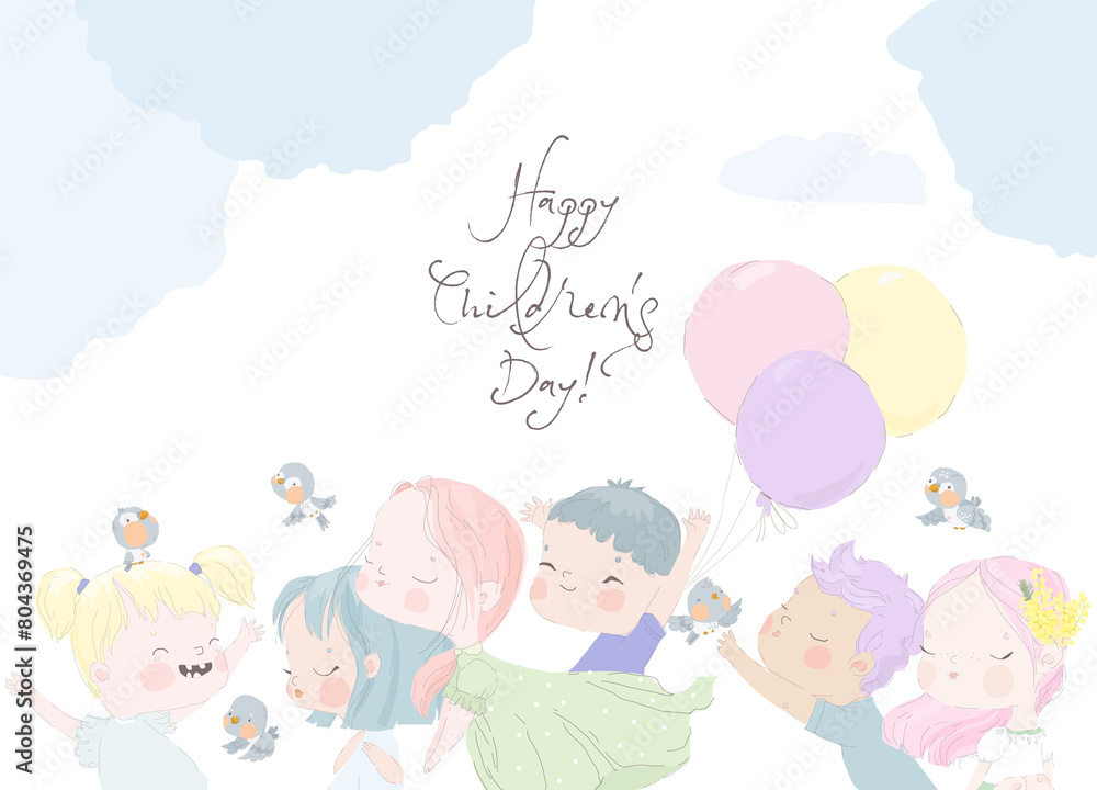 Cartoon Happy Kids celebrating Children s Day. Vector Illustration Cartoon Happy Kids celebrating Children s Day. Vector Illustration