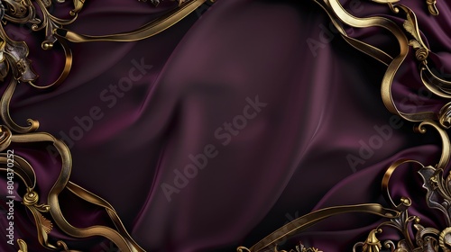silk marrons  fabric background with golden designing frame on it  photo