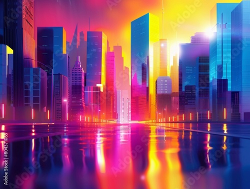 Abstract cityscape with futuristic buildings in wireframe
