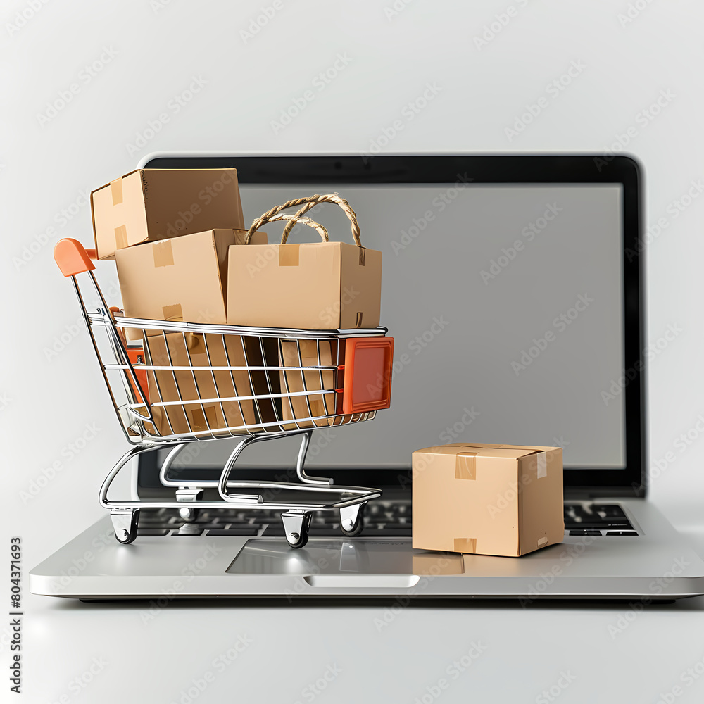 shopping cart and laptop