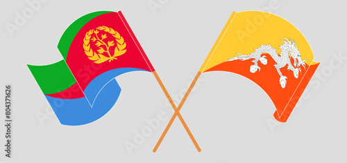 Crossed and waving flags of Eritrea and Bhutan