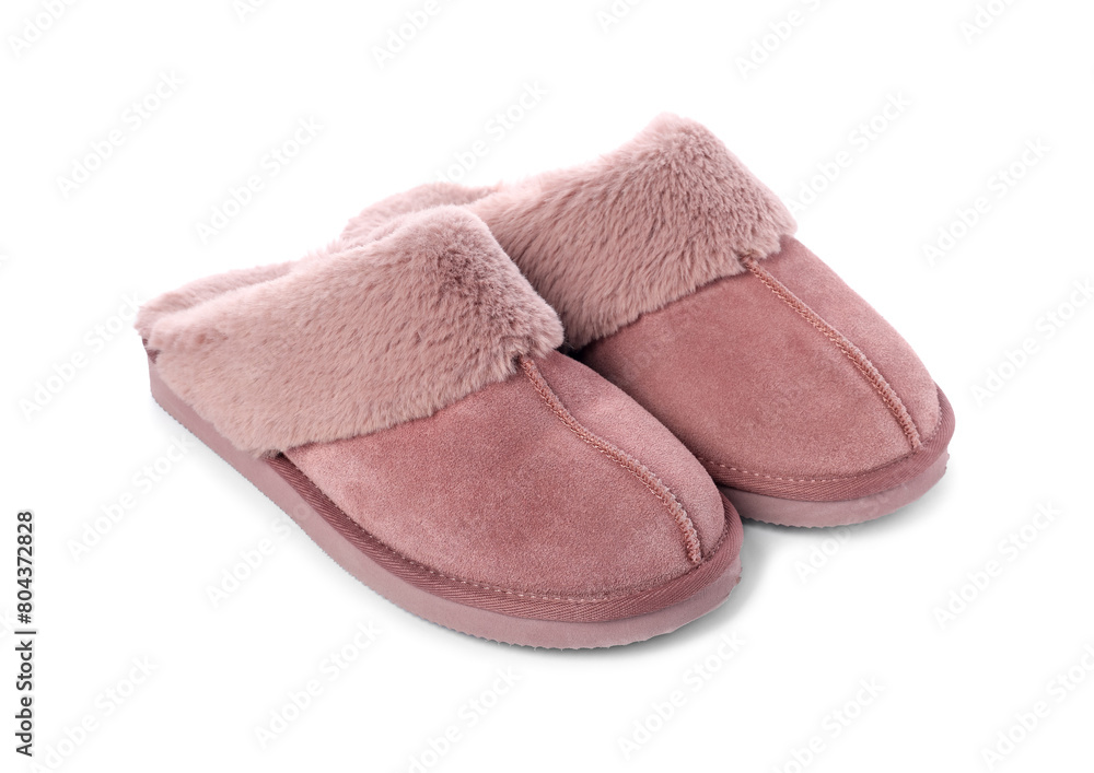 Pair of pink soft slippers isolated on white Pair of pink soft slippers isolated on white