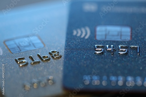 Two credit cards as background, macro view