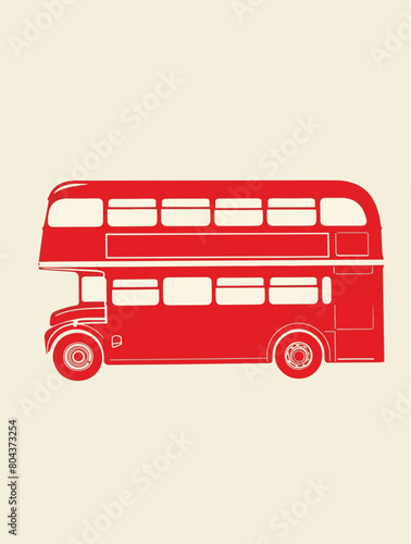 minimalist red vintage double decker bus on white background simple screen print style illustration