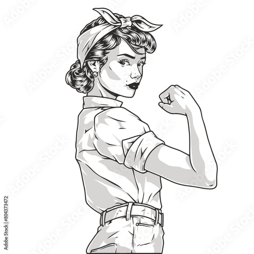 Strong woman monochrome pin-up element
