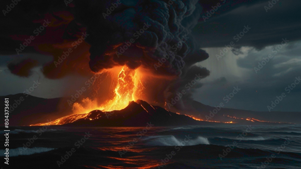 fire, volcano, hot, lava, eruption, magma, background, red, volcanic, nature, explosion, landscape, smoke, mountain, light, natural, heat, illustration, erupting, crater, geology, energy, flame, disas