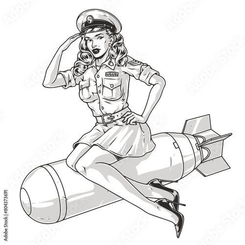 Girl bomb monochrome pin-up sticker