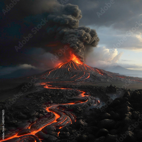 fire, volcano, hot, lava, eruption, magma, background, red, volcanic, nature, explosion, landscape, smoke, mountain, light, natural, heat, illustration, erupting, crater, geology, energy, flame, disas