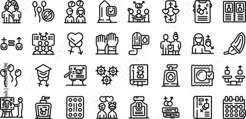 Sexual education icons set outline vector. Inform kids. Character promote