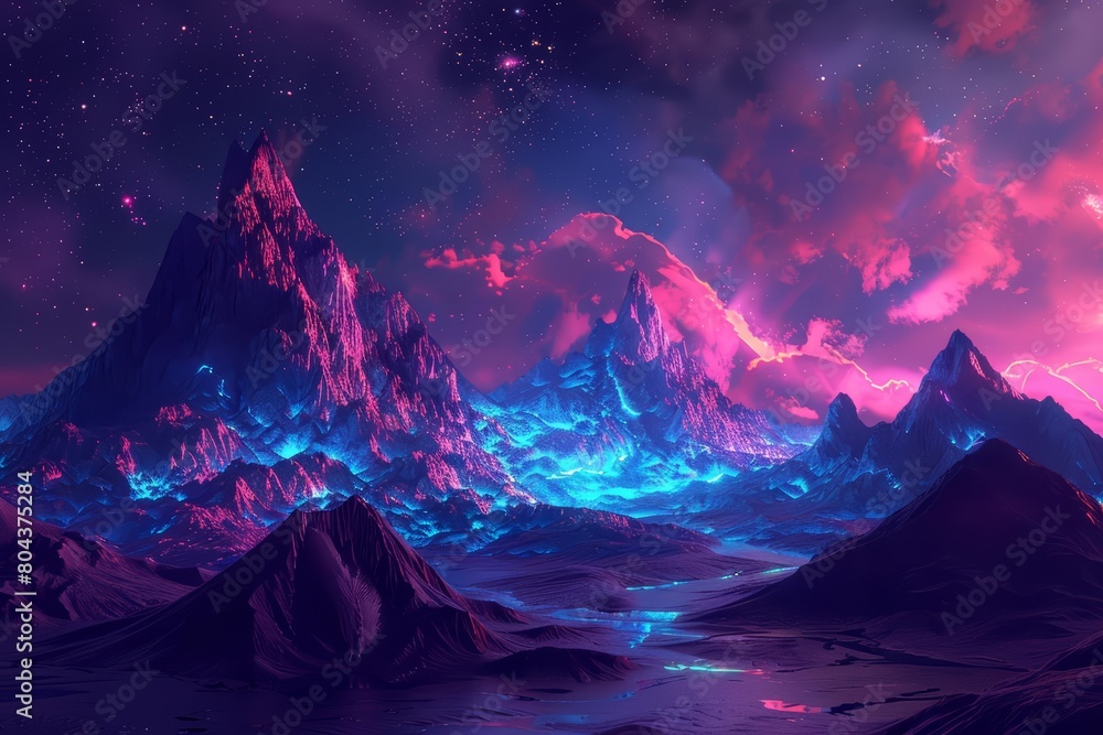 A beautiful landscape of a mountain range at night