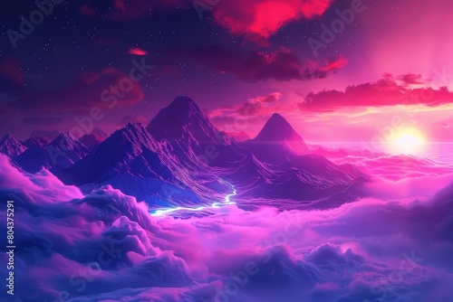 The mountain range is beautiful with the vibrant colors of the sky and clouds