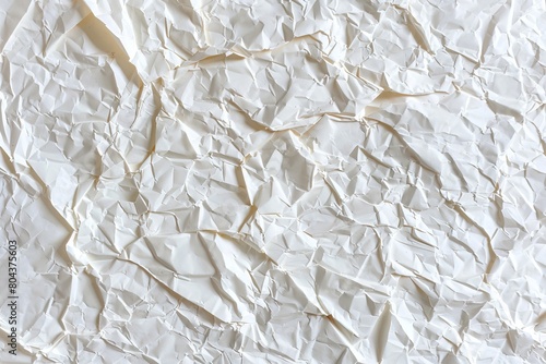 Detailed monochrome closeup of crumpled white paper