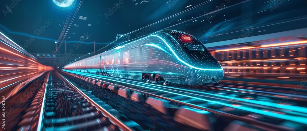 A digital painting of a high-speed train at night