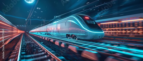 A digital painting of a high-speed train at night © JK_kyoto