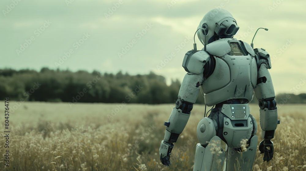 AI robot working in a field AI robot working in a field