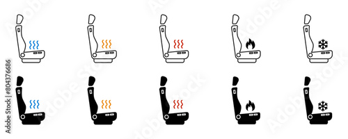 Stock illustrations on Seat heating icon 3 types: color, black and white, outline. Isolation vector symbol