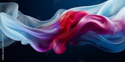 Abstract 3d waves with different color shapes, white, blue and dark red, in creative abstraction style