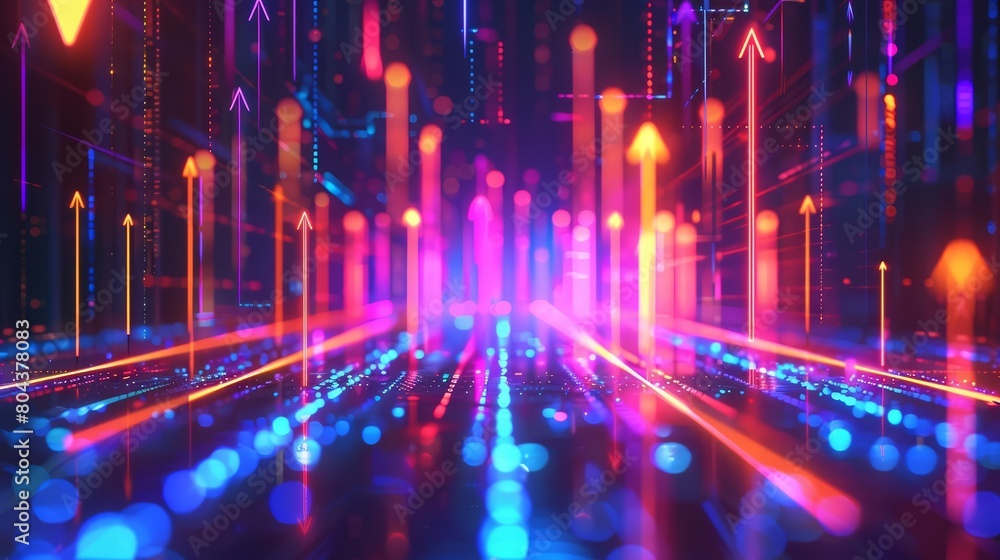 An abstract illustration of glowing arrows rising from a grid